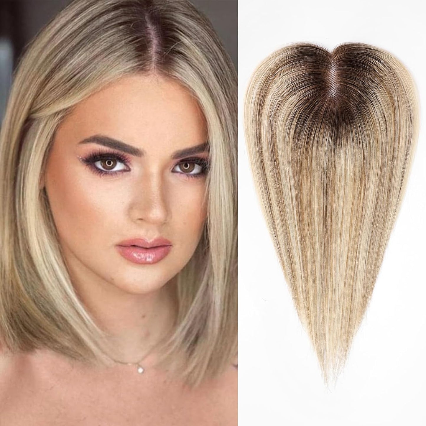 Real Human Hair Toppers for Women - 14-Inch Mixed Brown with Bangs | 6" x 5" Swiss Lace Base