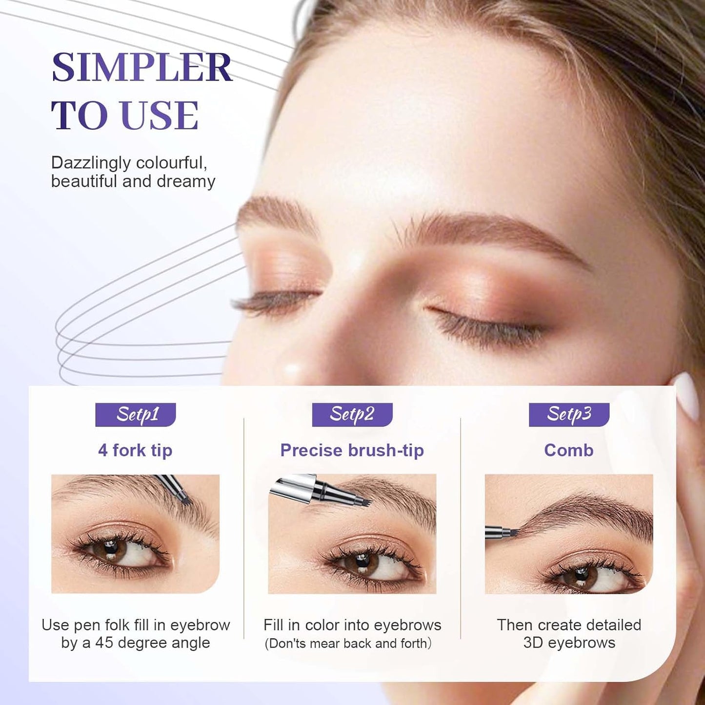 Microblading Eyebrow Pen - Waterproof 4-Tip Eyebrow Pencil for Fine Stroke Contouring | Long-Lasting Dark Brown