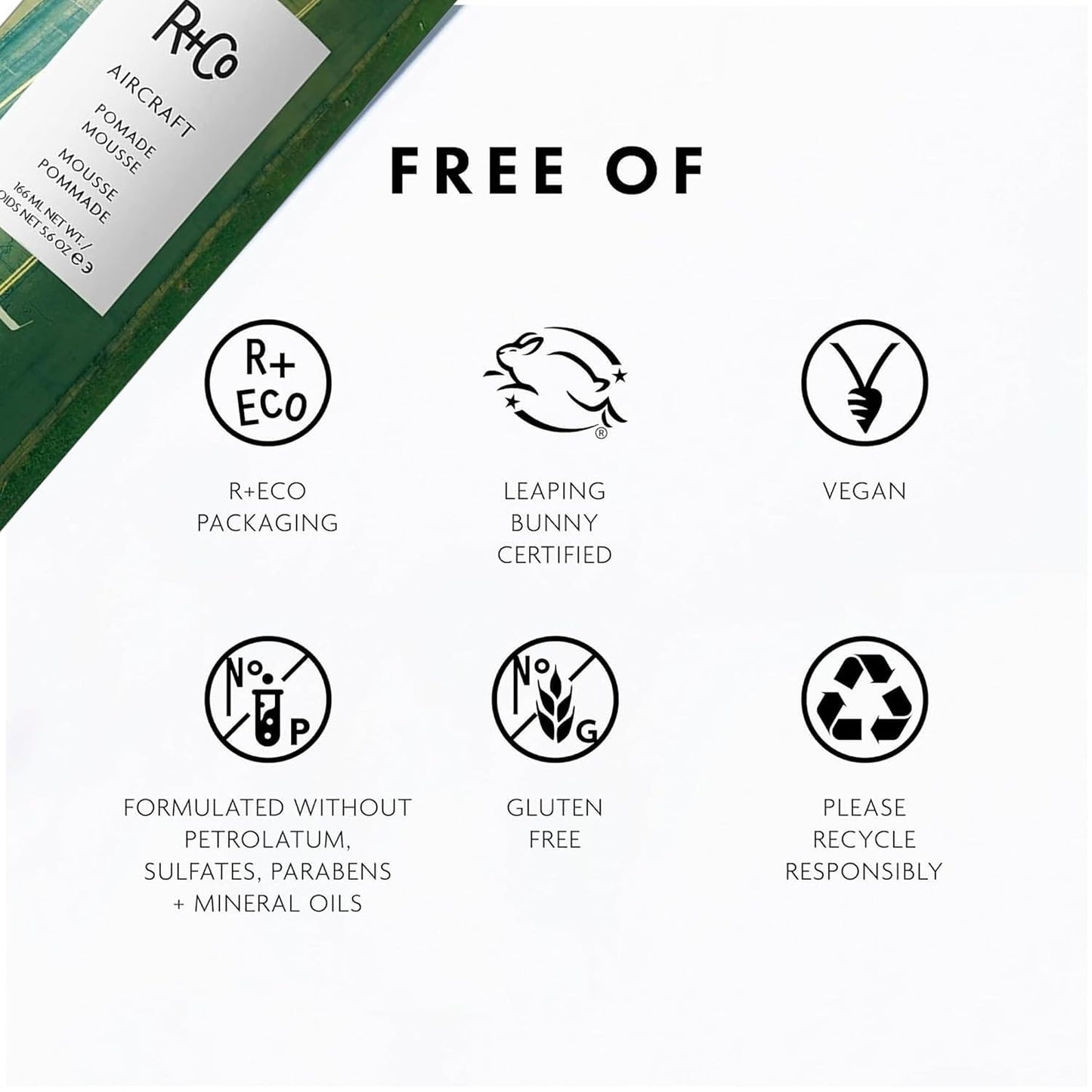R+Co Aircraft Pomade Mousse - Lightweight Styling Foam for Texture & Volume | Vegan, 5.6oz