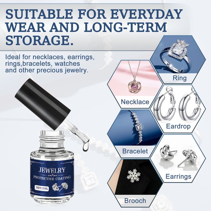 kuailaya Jewelry Sealant, Jewelry Protective Coating Forming an Efficient Isolation Barrier Invisible Protection Scratch-Resistant for Earrings Necklaces Bracelets Watches, 5ml