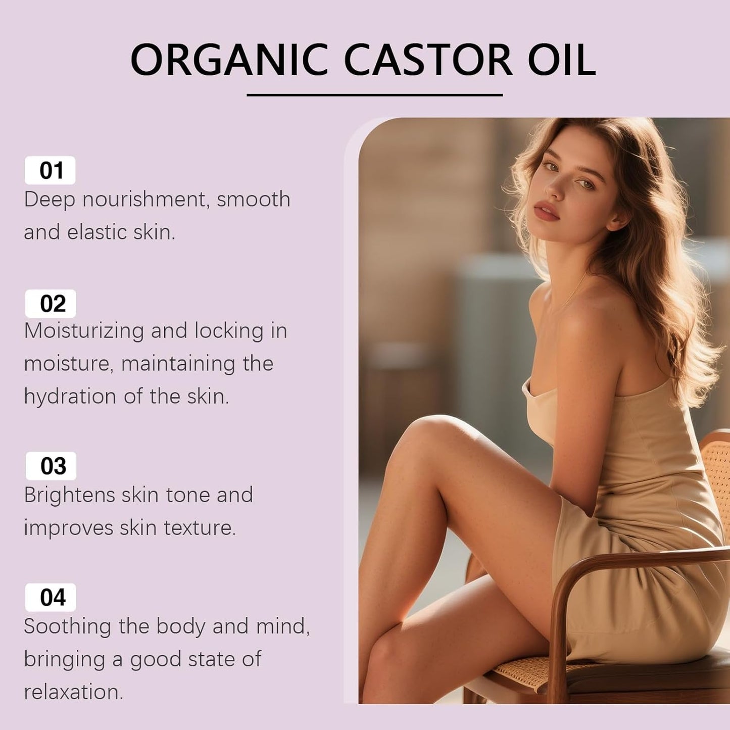 Organic Castor Oil - 100% Pure Cold-Pressed Formula for Skin & Hair Care | Rose Quartz Roller, 1.7 Fl Oz