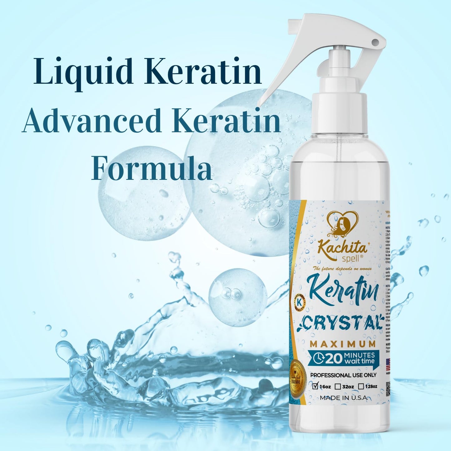 Kachita Spell Keratin Crystal Maximum 20-Minute Express Keratin Hair Straightening Treatment Spray for Long Lasting Blowouts, Home & Professional Use, Keratina / Queratina en Spray, 16 fl oz