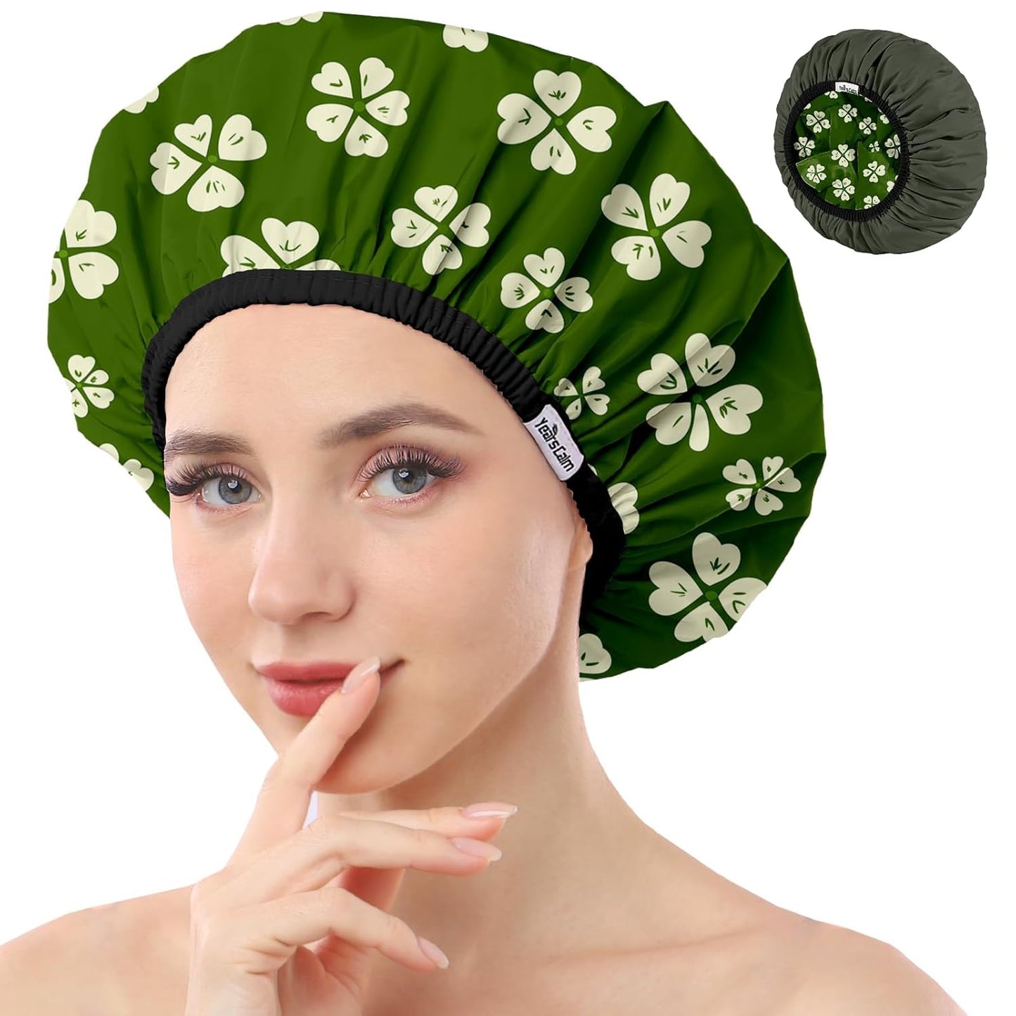 Reusable Waterproof Shower Caps for Women - Double Layer, Reversible Design | Soft Elastic Keeps Hair Dry