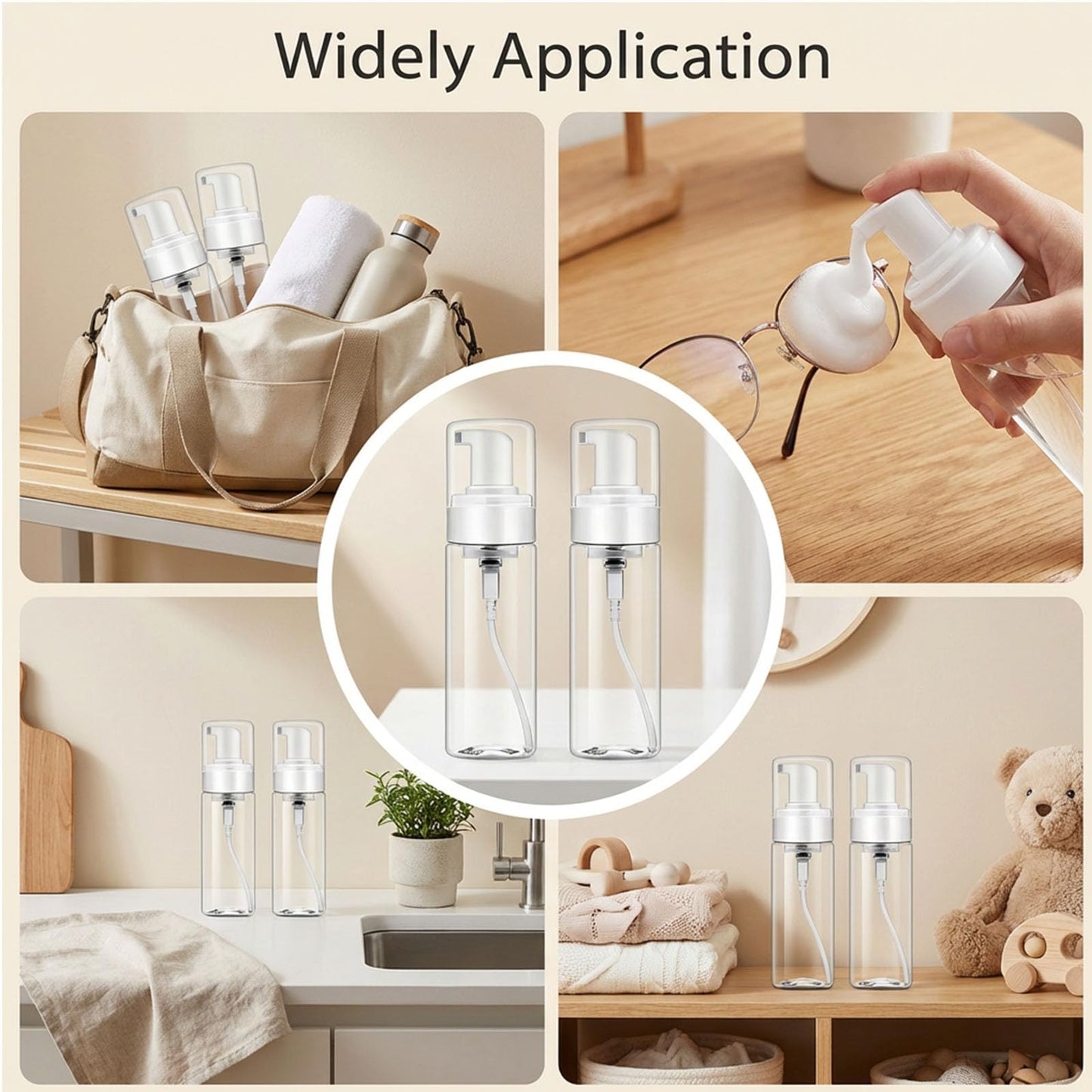 judero Foam Pump Bottle 7oz/ 200ml, 2Pcs Large Foaming Soap Dispenser for Travel Clear Refillable Foaming Spray Bottle for Bathroom, Hand Soap, Shampoo, Face Wash, Leak-Proof Foam Dispenser