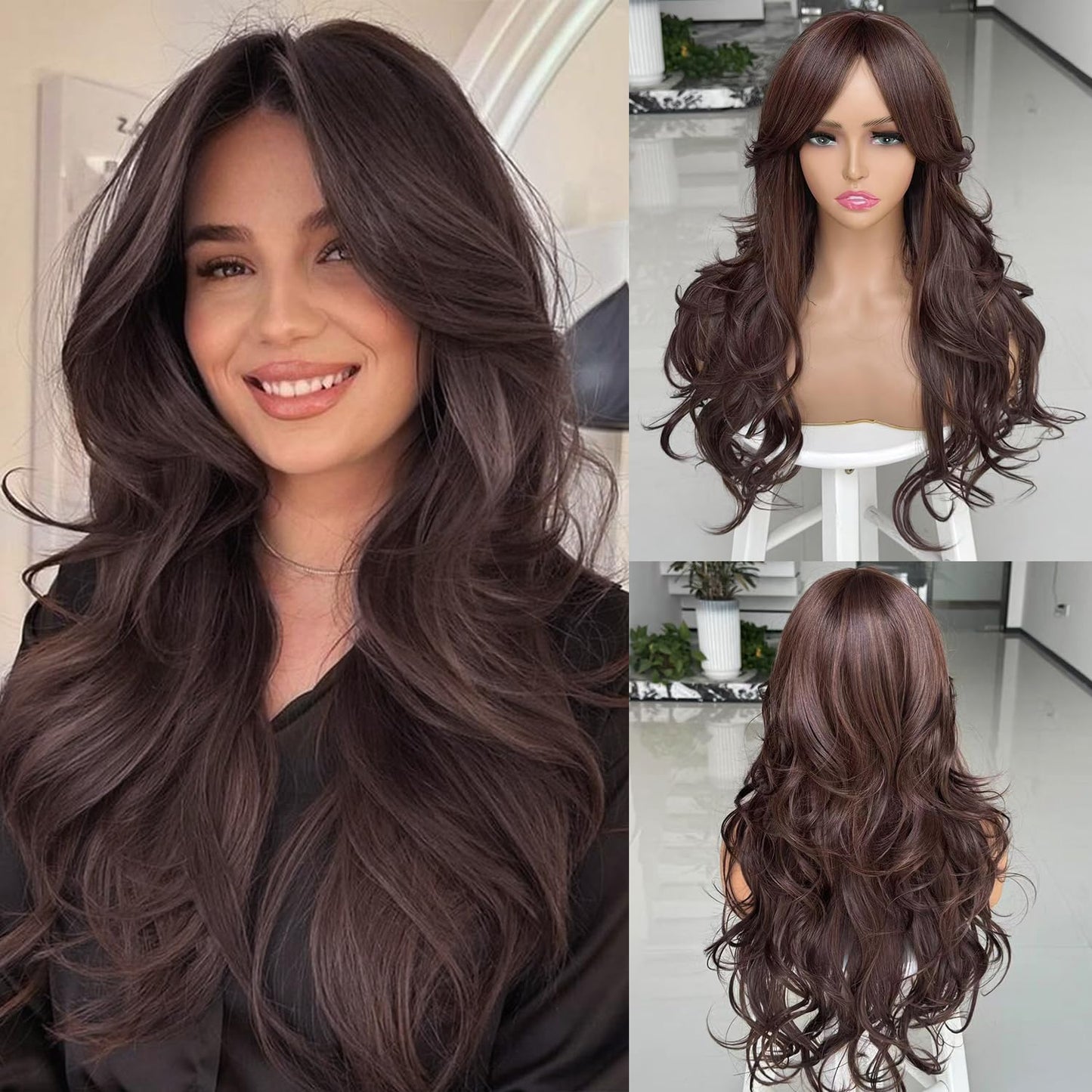 Layered Wavy Wigs for Women - Synthetic Butterfly Haircut, Natural Black, Heat Resistant | Perfect for Daily & Party Use