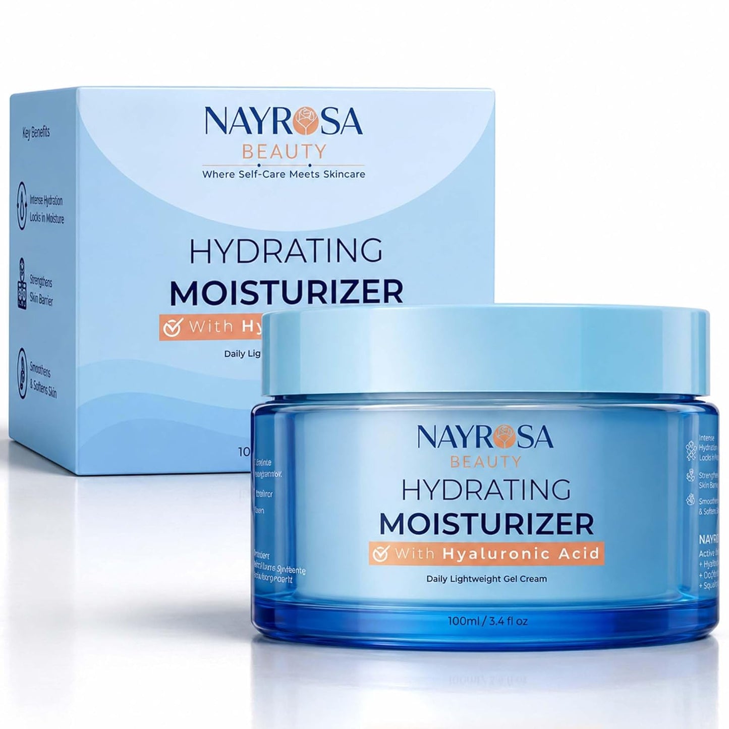 Hyaluronic Acid Gel Moisturizer Cream - 48 Hr Hydration & Vitamin E | Lightweight Water Cream for Normal/Dry Skin - 100ml