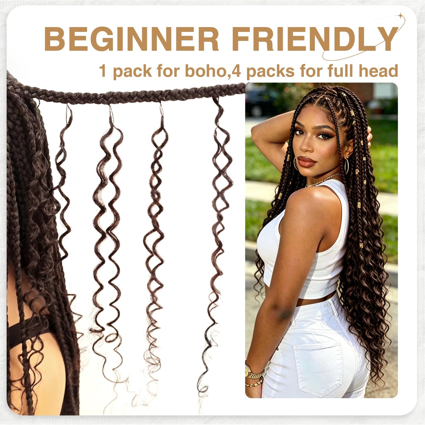 Human Crochet Hair for Black Women 14 Inch 60g Pre Separated 50 Strands Deep Wave Feather Crochet Human Hair Invisible Miracle Knots Boho Crochet Hair Human Hair Crochet Bundles(Chocolate Brown 4#)