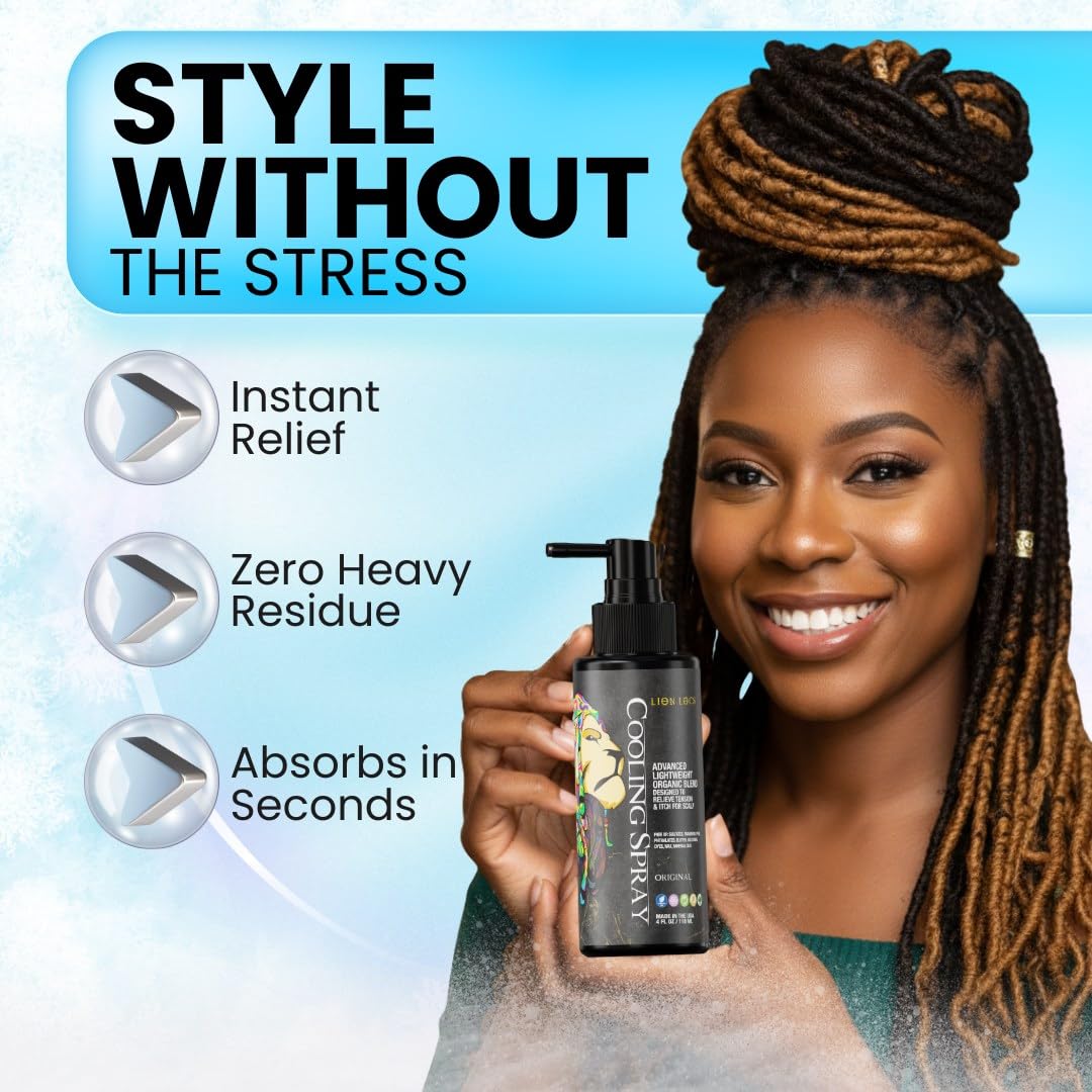 Lion Locs Itchy Scalp Cooling Spray – Instant Crown Relief for Dreadlocks, Braids & Twists, Lightweight Vegan Formula with No Buildup