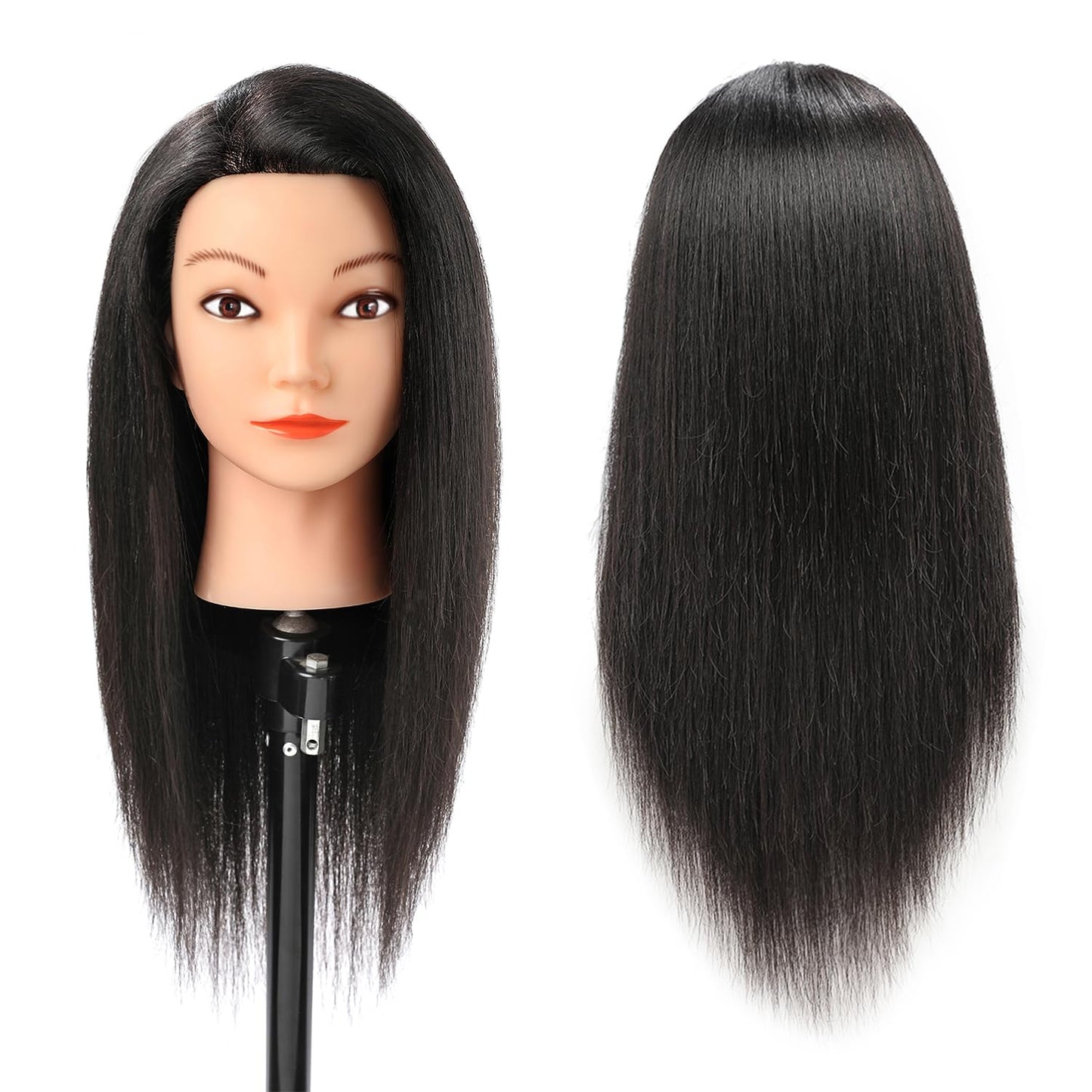 Human Hair Mannequin Head - Realistic Training Head for Hairdressers | Natural Black with Stand