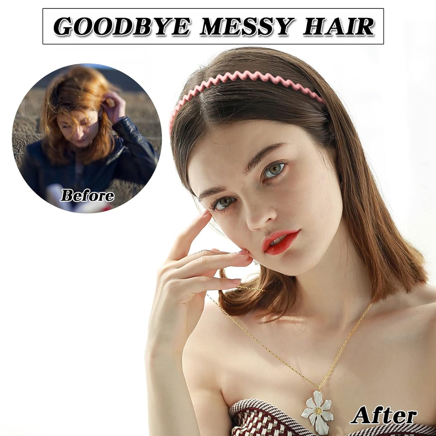 Plastic Wavy Headbands for Women - Non-Slip Thin Hair Bands with Combs | Pack of 6