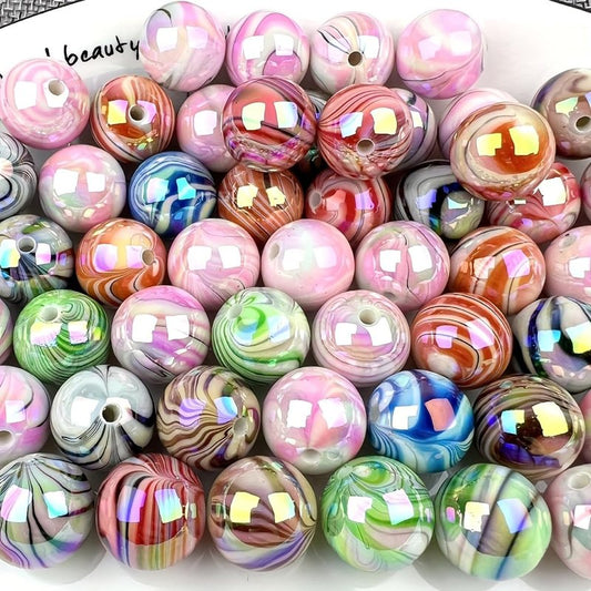 50-100pcs 8-10mm Water Wave Round Beads Colorful Crystal Bracelet Beads Ball Loose Spacer Handmade Craft Decorative Bead for Jewelry Making DIY Craft (Mix-8mm-100pcs)