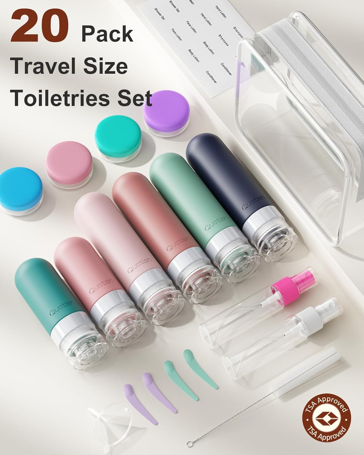 Travel Bottles for Toiletries - TSA Approved Leak Proof Silicone Containers | 20 Pack, Morandi Color