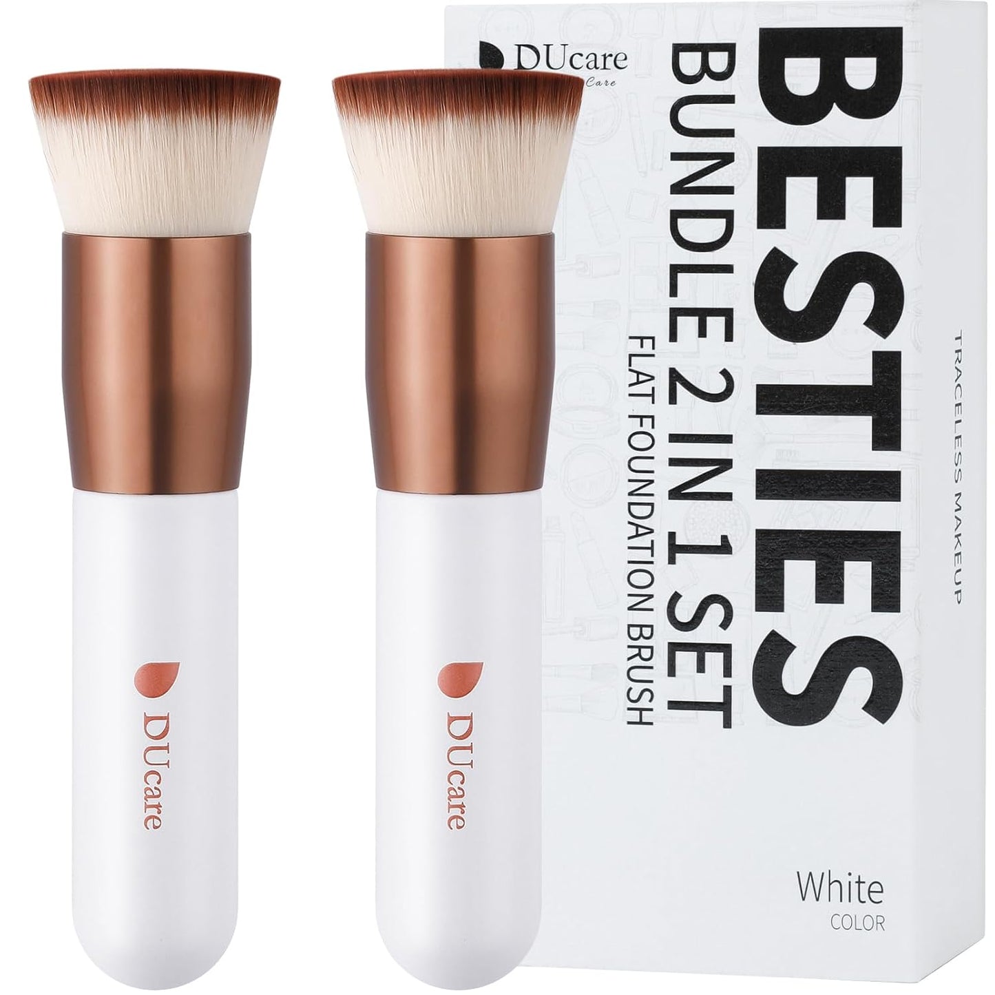 DUcare Large Flat Top Kabuki Foundation Brush Set - 3 Premium Brushes for Liquid, Cream & Powder Makeup | Buffing & Blending