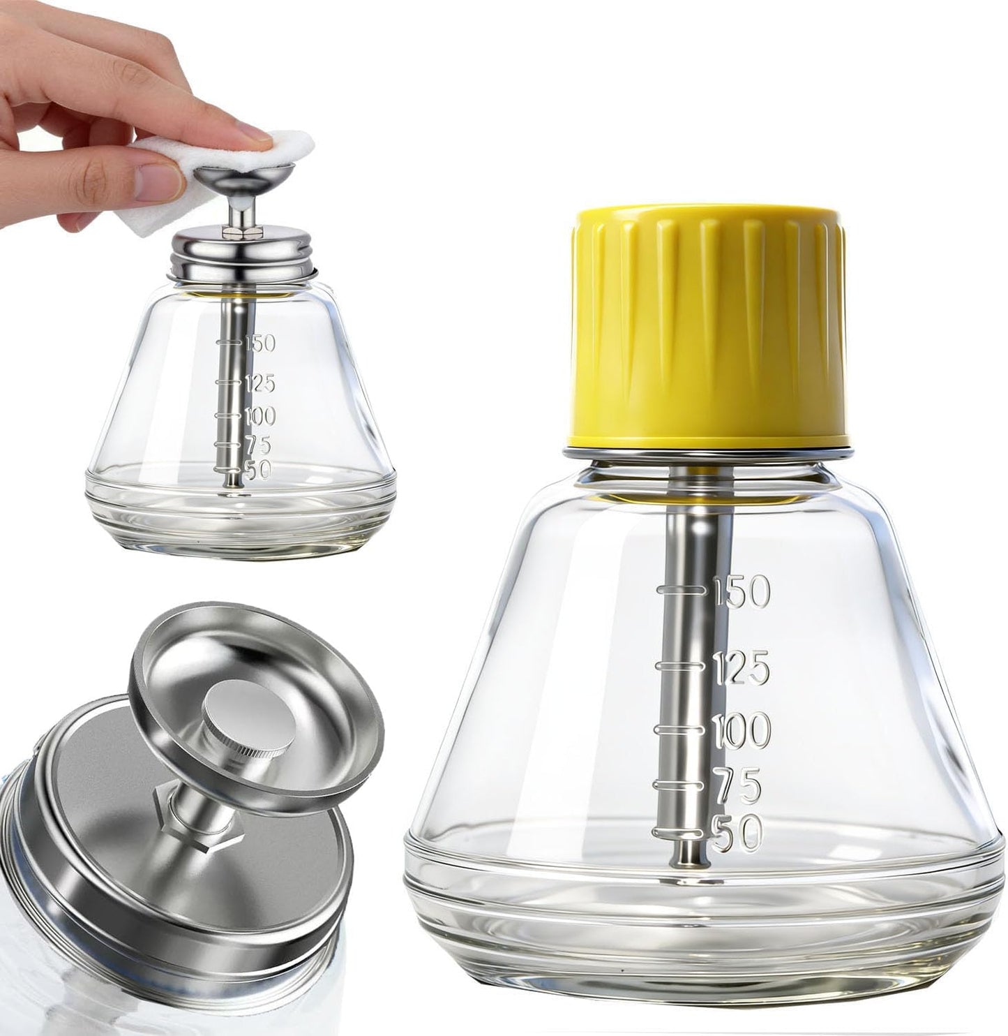 Glass Push Down Pump Dispenser Bottle - 5 Oz/150ml for Nail Polish Remover & Alcohol | Clear Glass Design
