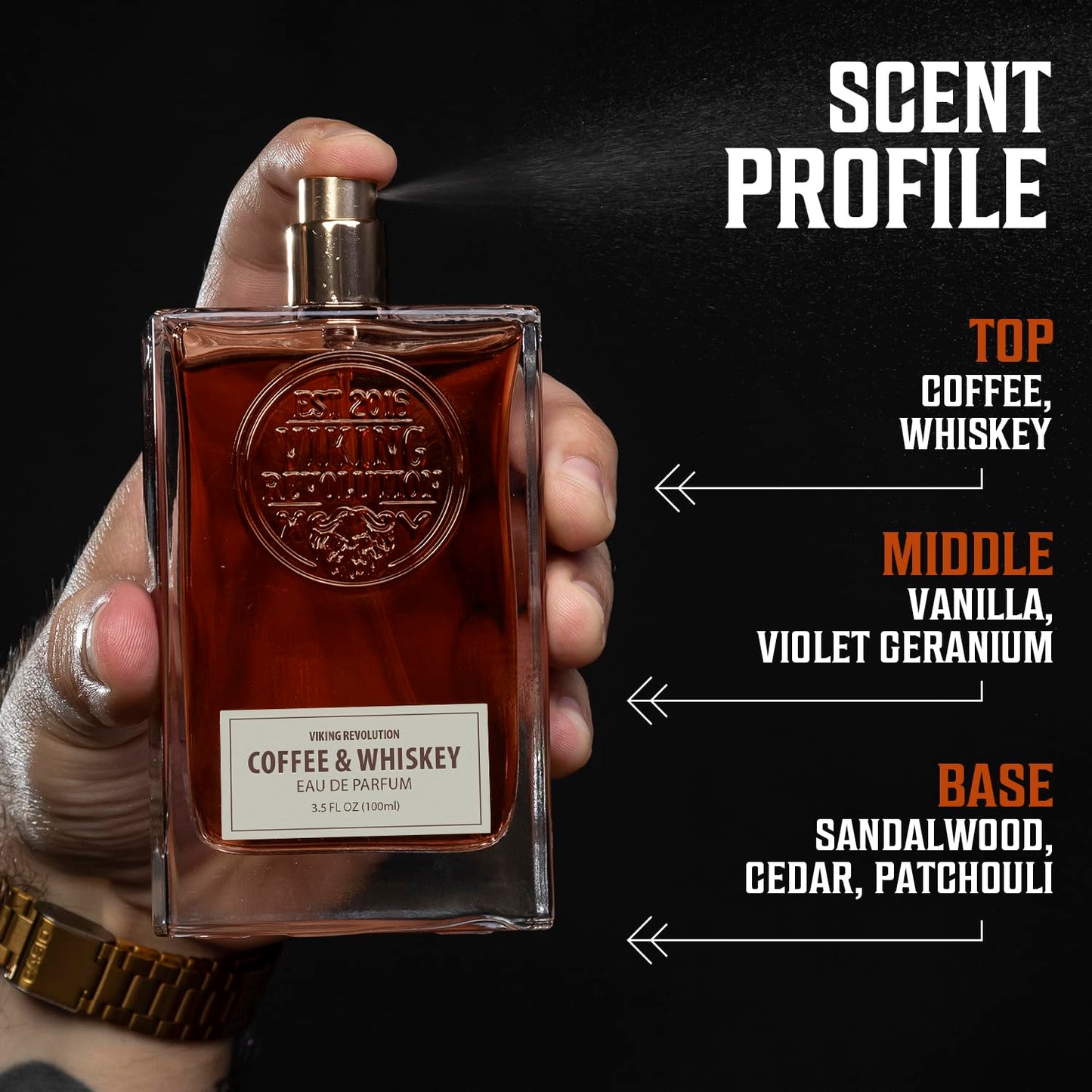 Viking Revolution Coffee and Whiskey Cologne for Men - Earthy Eau de Parfum with Roasted Coffee & Aged Whiskey | 3.5 Fl Oz