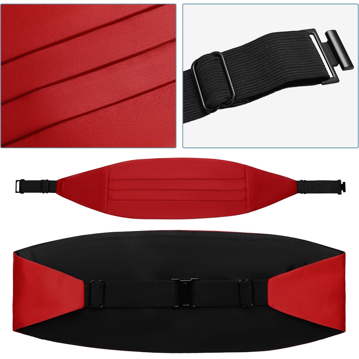 PenSee Mens Formal Solid Pre-tied Bow Tie & Pocket Square & Cummerbund Set Tuxedo Bow Ties for Men Red Medium