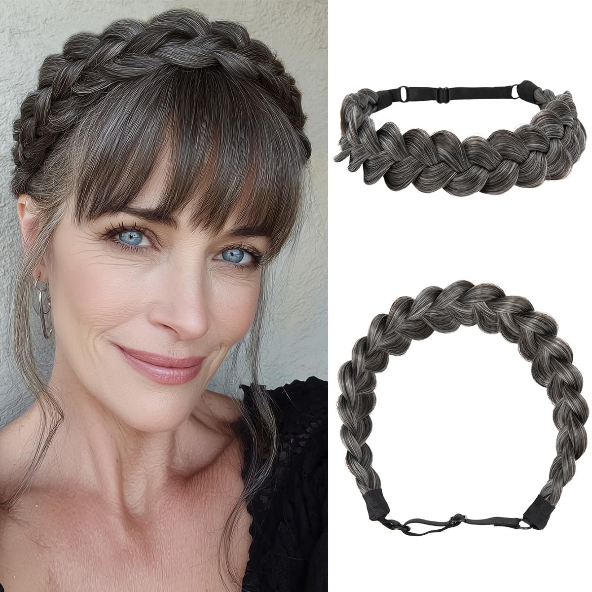 Wide Elastic Braided Headbands for Women - Adjustable Synthetic Hair Hairpiece | Red Vino