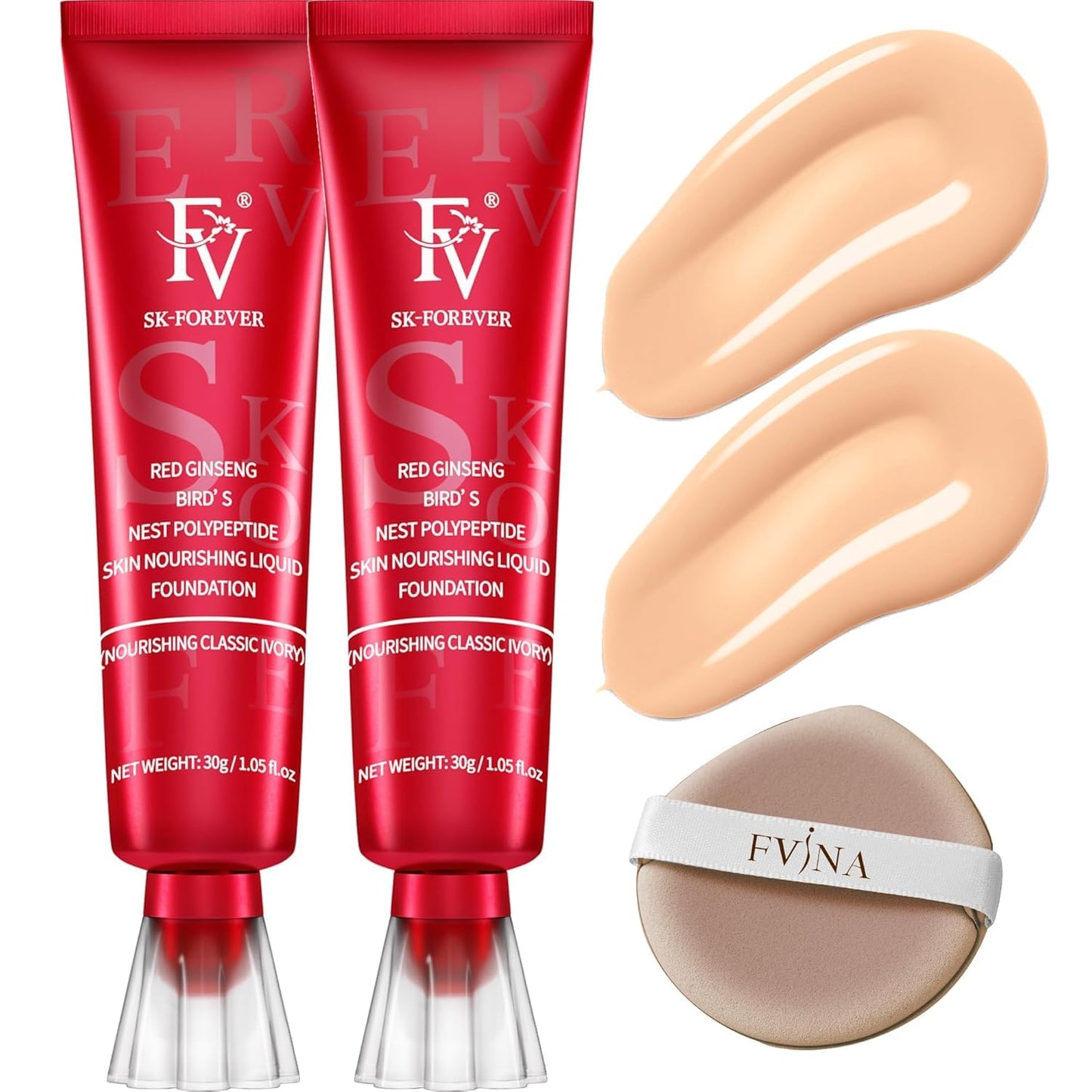 Dewy Liquid Foundation Makeup - Waterproof & Lightweight Hydrating Formula | 2 Pack, Classic Ivory