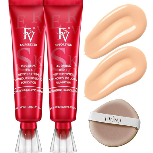 Dewy Liquid Foundation Makeup - Waterproof & Lightweight Hydrating Formula | 2 Pack, Classic Ivory