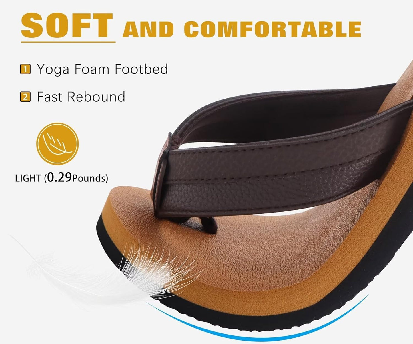 Men's Yoga Mat Leather Flip Flops - Comfortable Arch Support Thong Sandals | Indoor & Outdoor Use