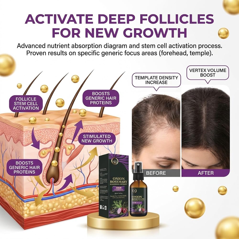 Onion Juice Hair Growth Oil - Hydrating Serum with Rosemary & Black Rice | Cold-Pressed Formula for Scalp Care