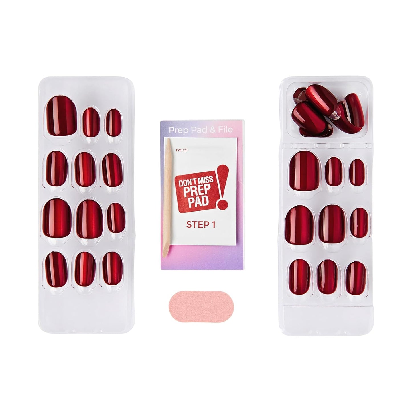 Impress Press-On Nails - Hidden Gem Red Oval, Short Size | 30 Nails, Prep Pad & Accessories