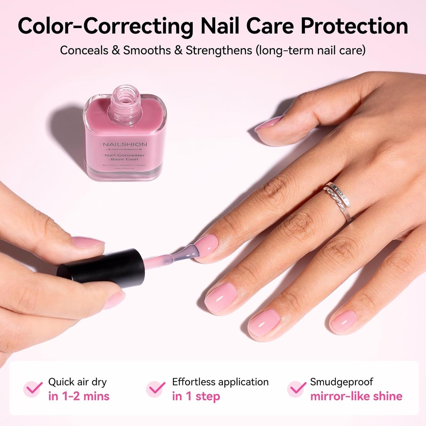 Illuminating Nail Concealer Base Coat - 4-in-1 Sheer Polish & Strengthener for Discolored Nails | 15ml Quick Dry