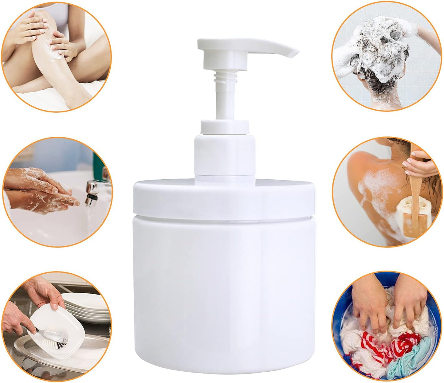 Pump Bottle Dispenser - Refillable Plastic Lotion & Shampoo Containers | Wide Mouth, 2X 500ml, White