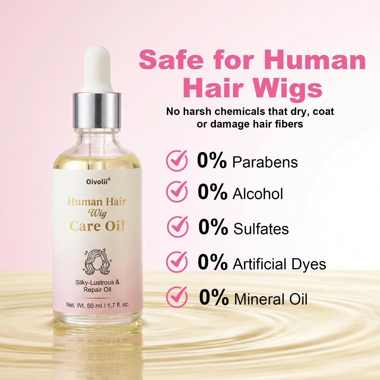 Oivolii Human Hair Wig Care Oil Spray – Professional Anti Frizz Serum, Lightweight Shine & Smoothing Hair Oil, Detangler & Heat Protectant for Real Hair Wigs & Extensions