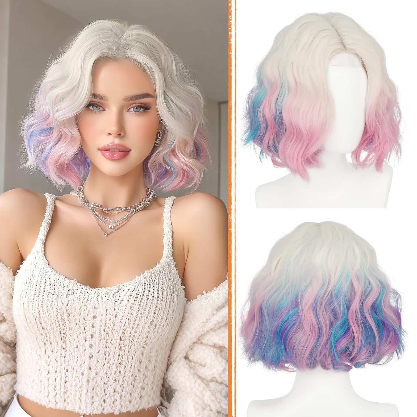 Blonde Bob Wig for Women - Lace Front Short Soft Wavy Curly Synthetic Hair | 11 Inch Natural Look