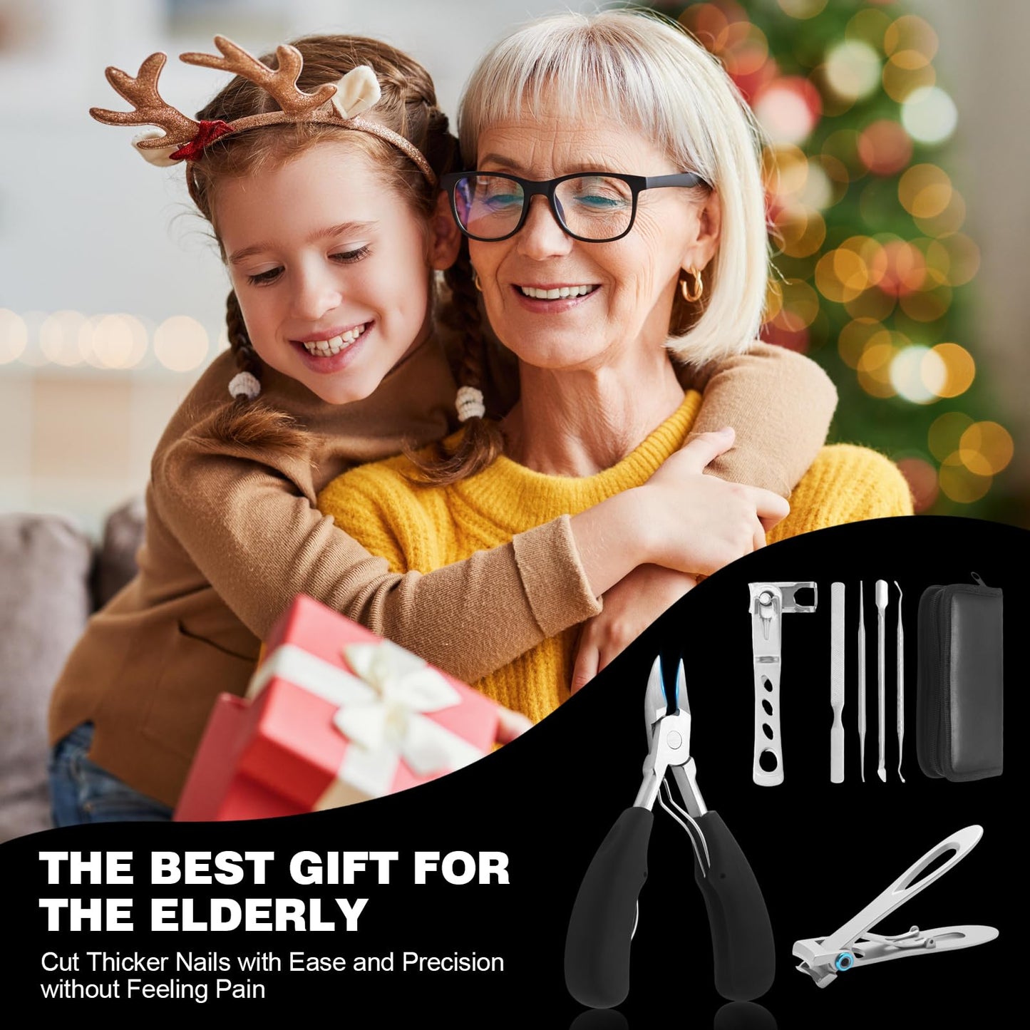 Toenail Clippers for Seniors Thick Toenails, Heavy Duty Toe Nail Clippers Adult Thick Nails Long Handle, 360° Rotating Nail Clipper, Large Toenail Clippers for Thick Nails 7Pcs