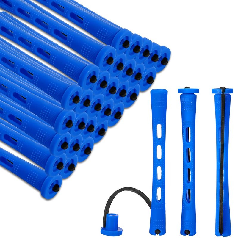Hair Perm Rods Set - 20 Pcs Small Flexi Curling Rods for Long & Short Hair | 0.35 Inch Blue Rollers