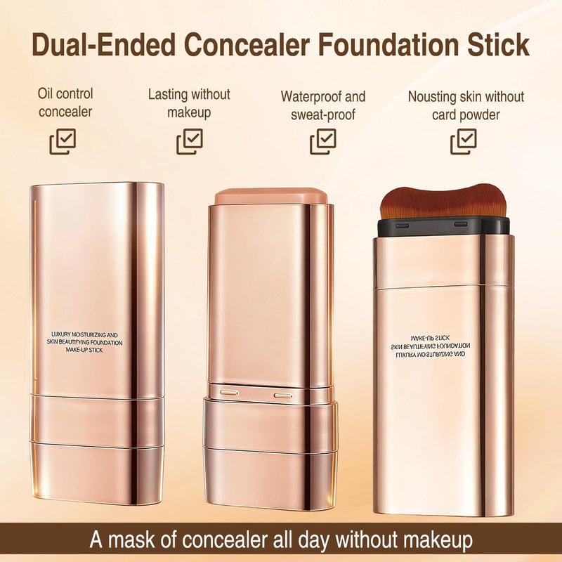 Flawless Dual-Ended Foundation Stick - 3-In-1 Contouring & Full Coverage Cream | Lightweight, Brightens, Long-Lasting - #01 Bright White