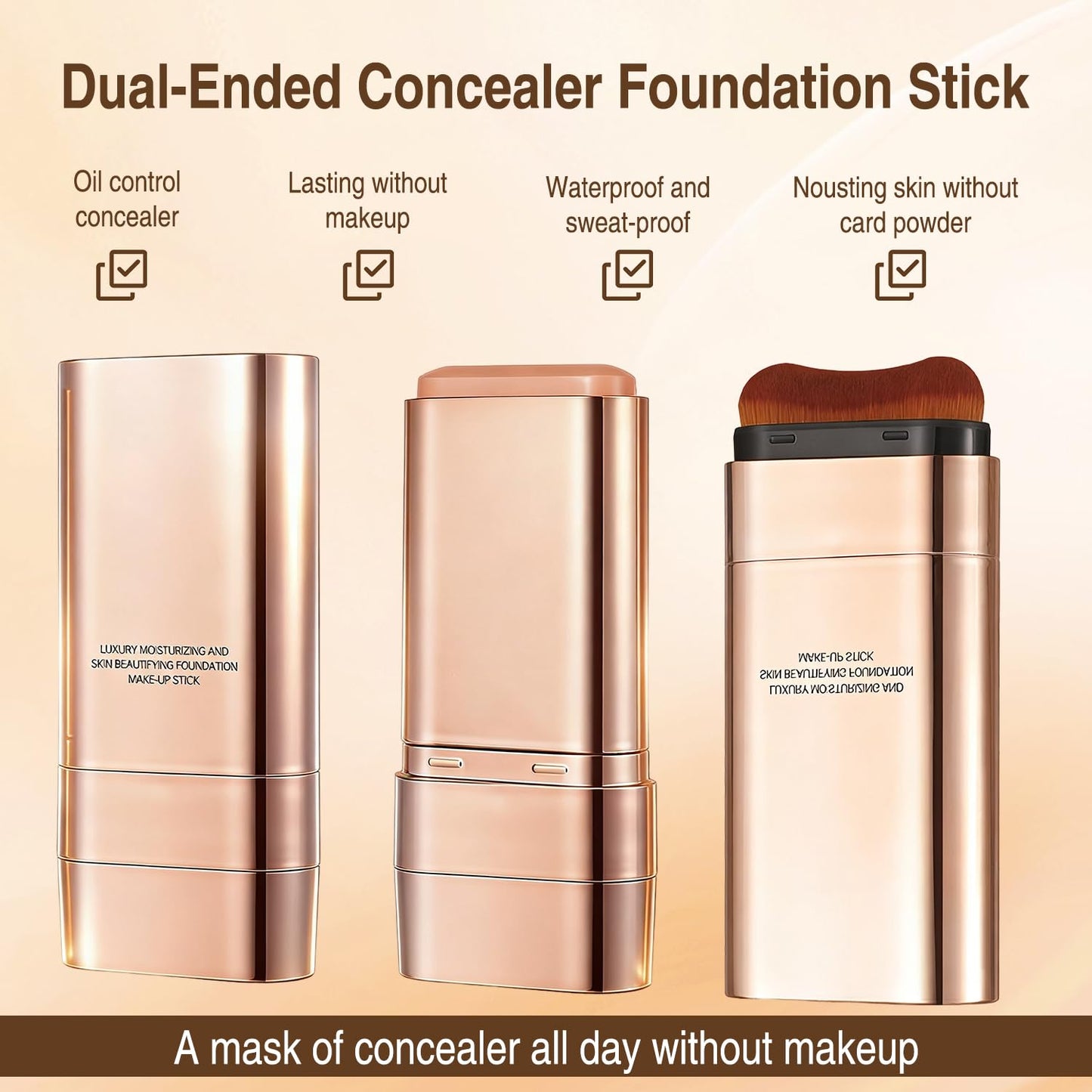 Dual-Ended Concealer Foundation Stick - 3-in-1 Korean Makeup with Brush, Long-Lasting & Lightweight for All Skin Types | #01 Bright White