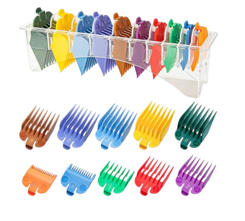 10pcs Premium Color Guards Set Compatible with Most Wahl Clippers With Clipper Guard Holder Tray Organizer For Barbers-1/16" to 1"