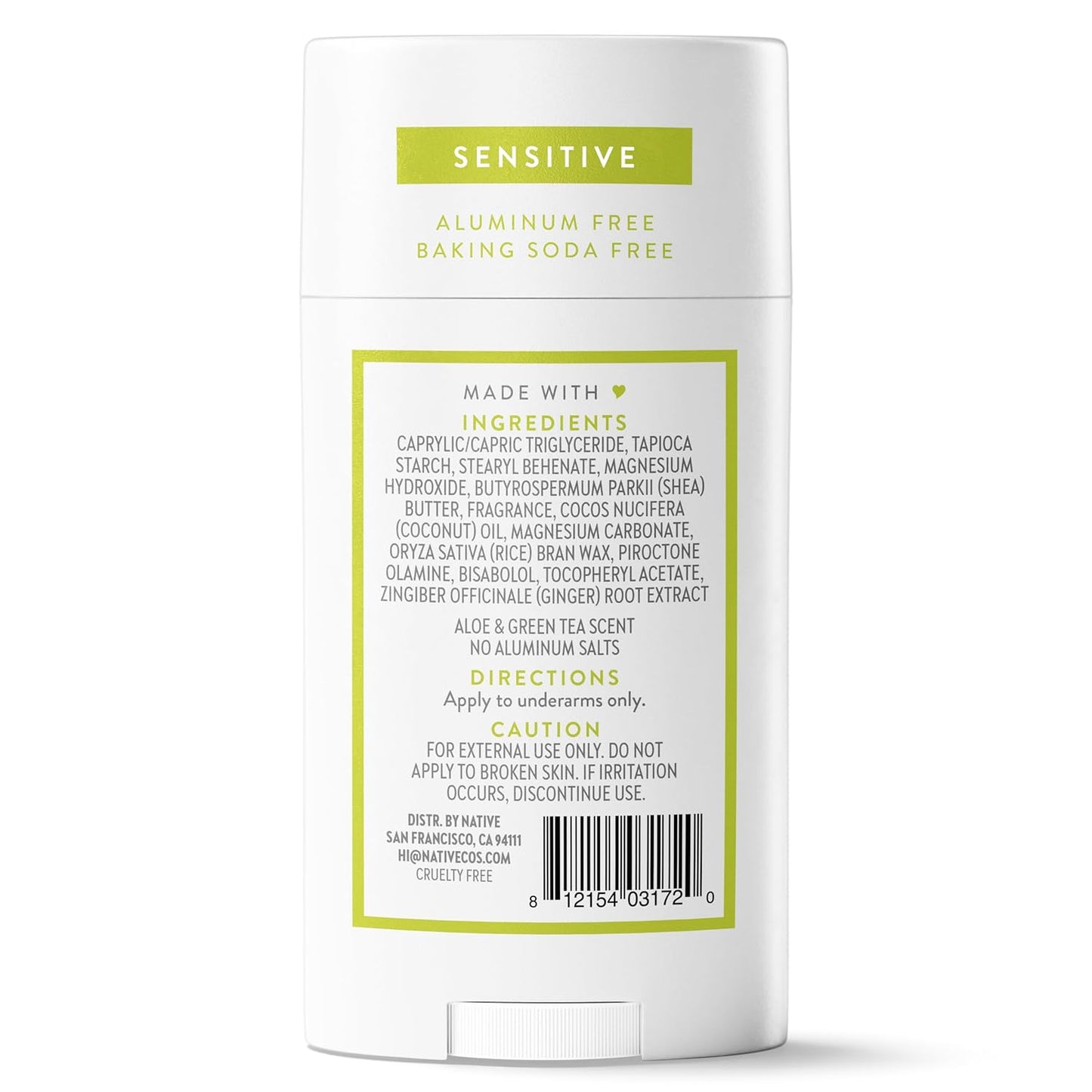 Native Sensitive Deodorant - Naturally Derived Ingredients for 72-Hour Odor Control | Aluminum-Free, Baking Soda, Coconut Oil, Aloe & Green Tea