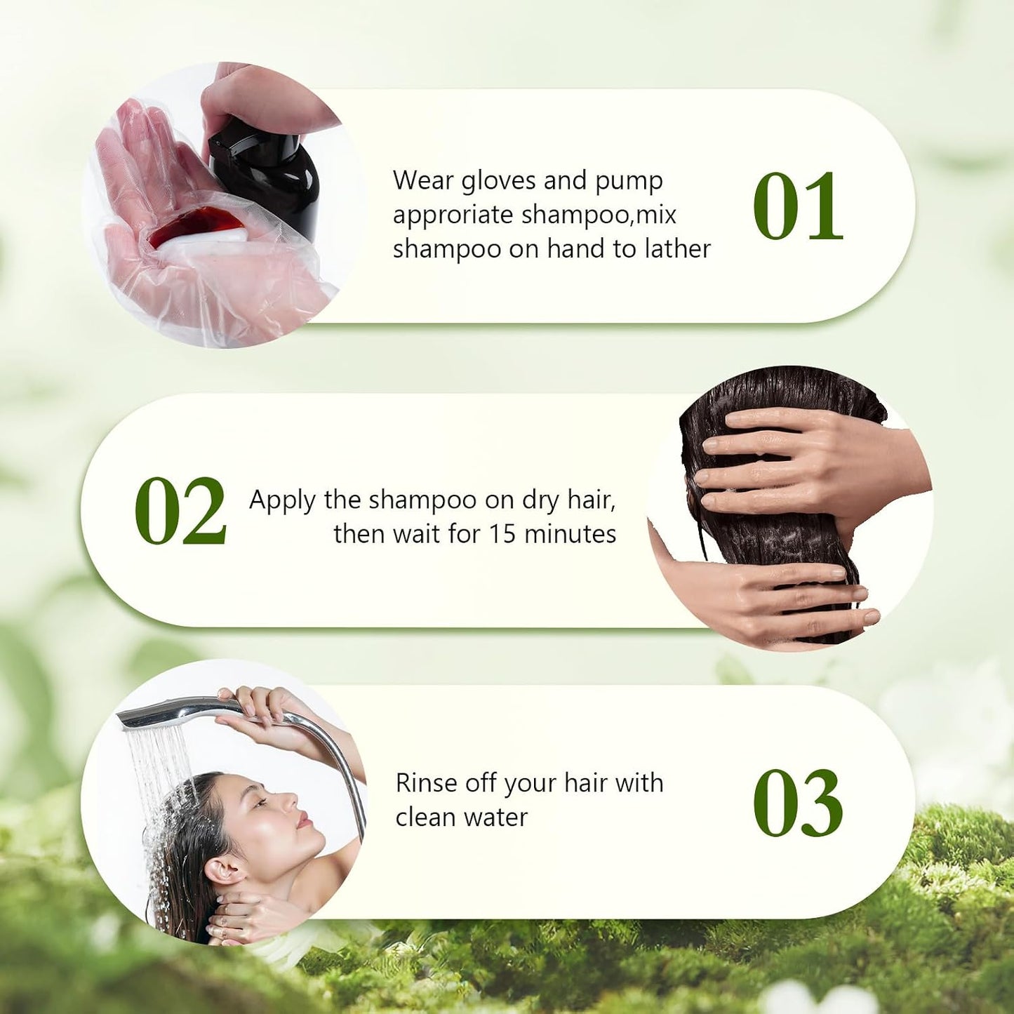 Black Hair Dye Shampoo - 100% Gray Coverage | Natural Herbal Formula for Men & Women