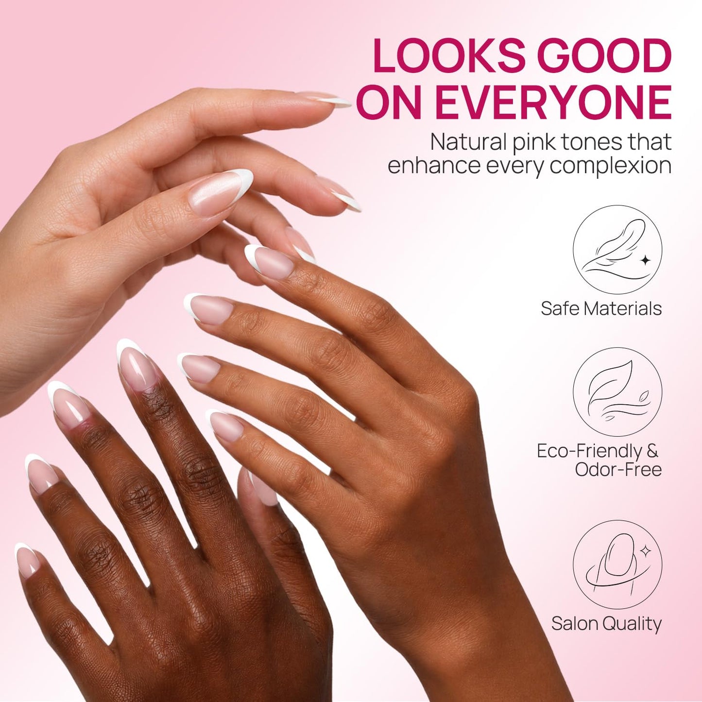 French Tip Short Almond Nail Tips - Pink Matte White Full Cover Press-On Nails | 15 Sizes for Salon & DIY Use