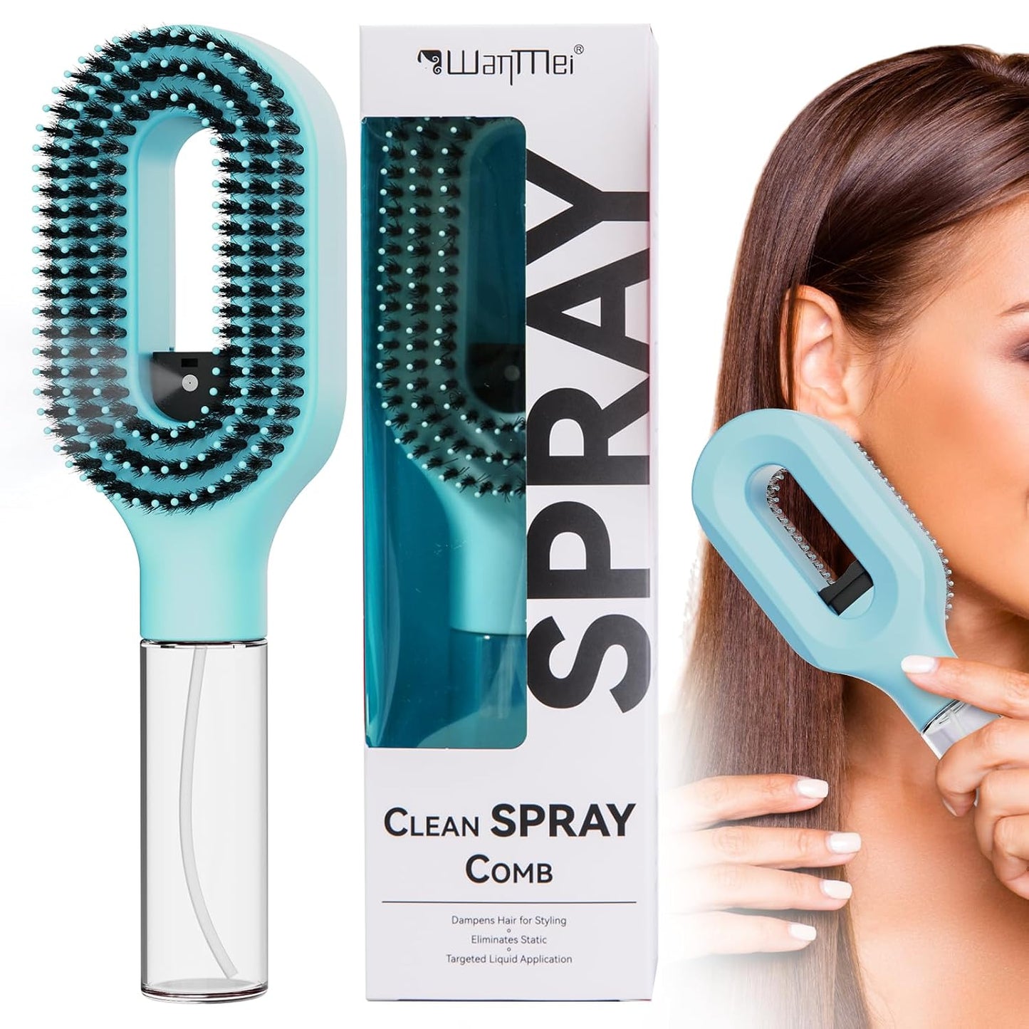 Hair Brush with Water Spray - 2-in-1 Detangling Tool for Wet & Dry Hair | Anti-Frizz, Portable, Pink