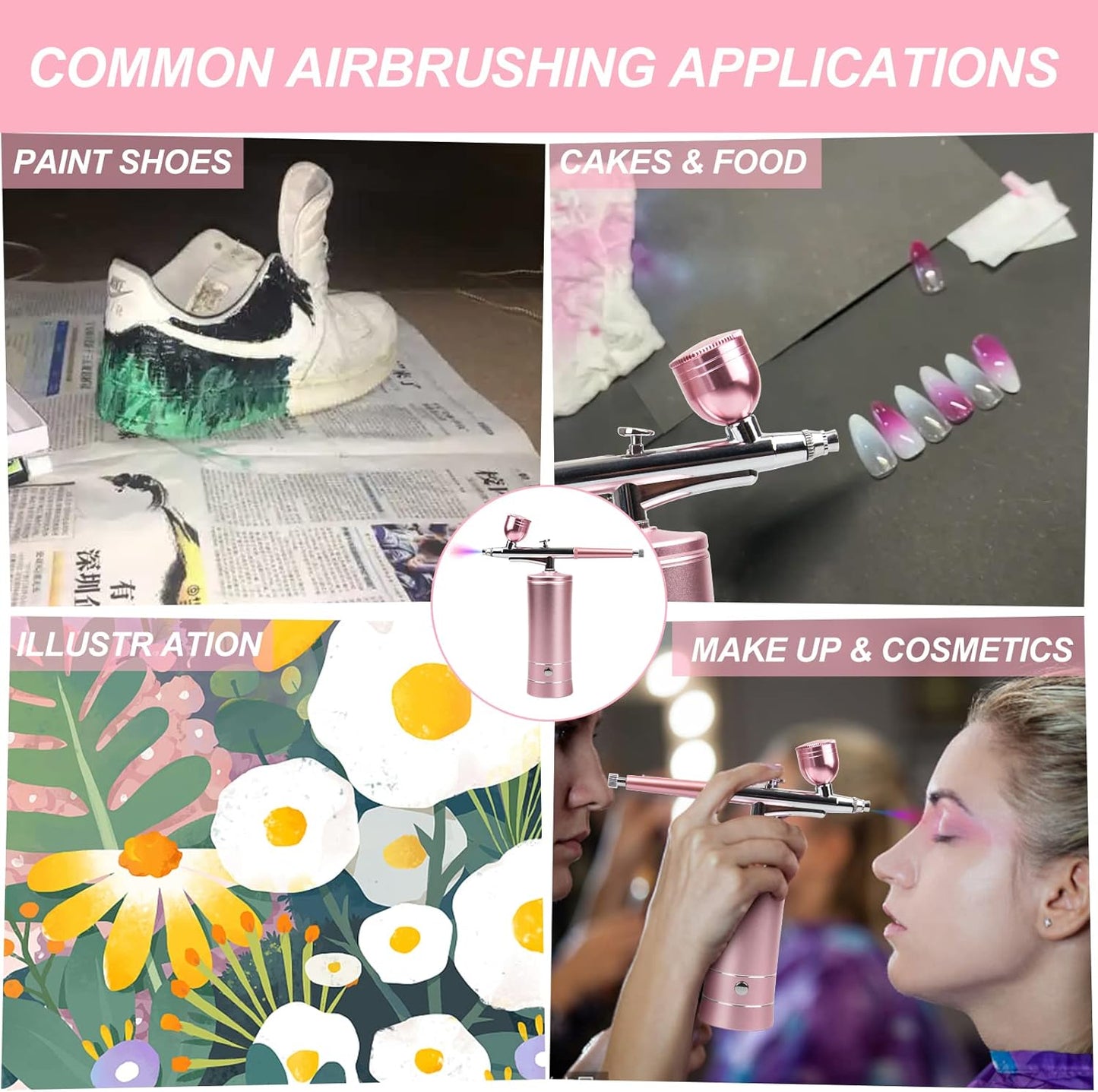 Rechargeable Cordless Airbrush Kit - Portable Wireless Compressor for Makeup, Nail Art & Cake Decorating