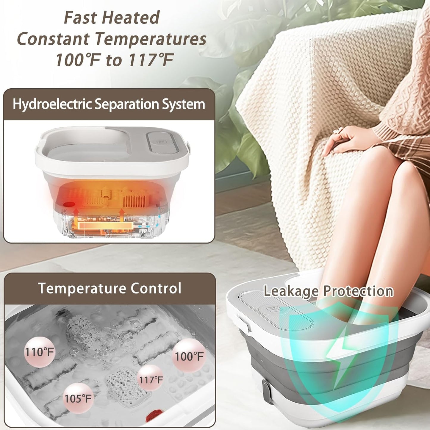Collapsible Foot Spa Bath with Heat & Massage Rollers | Temperature Control, Bubble Function, Red Light