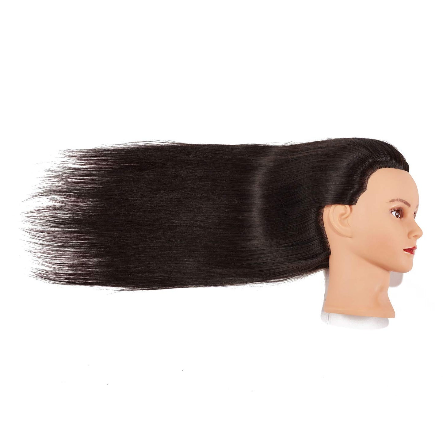 Training Head - 26"-28" Long Hair Mannequin for Cosmetology | Synthetic Fiber Hairdressing Manikin with Clamp Stand (Black)