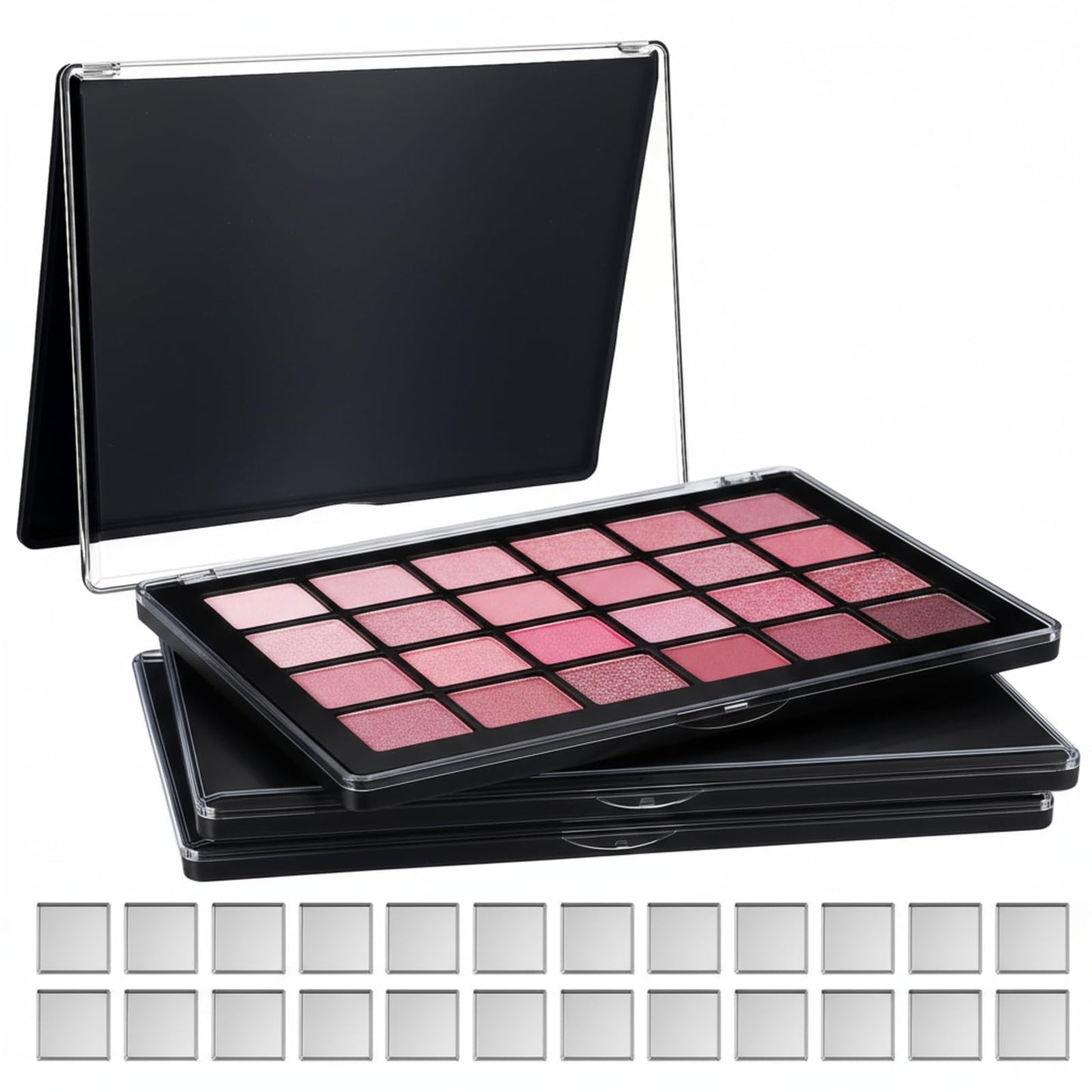 Acellegic 2 Pack XL Large Magnetic Makeup Palette with Clear Top 9.25x6.57'' Empty Cosmetics Pan Dispensing Storage Box 36 Empty Metal Makeup Eye Shadow Tray for DIY Eyeshadow Lipstick Blush Powder