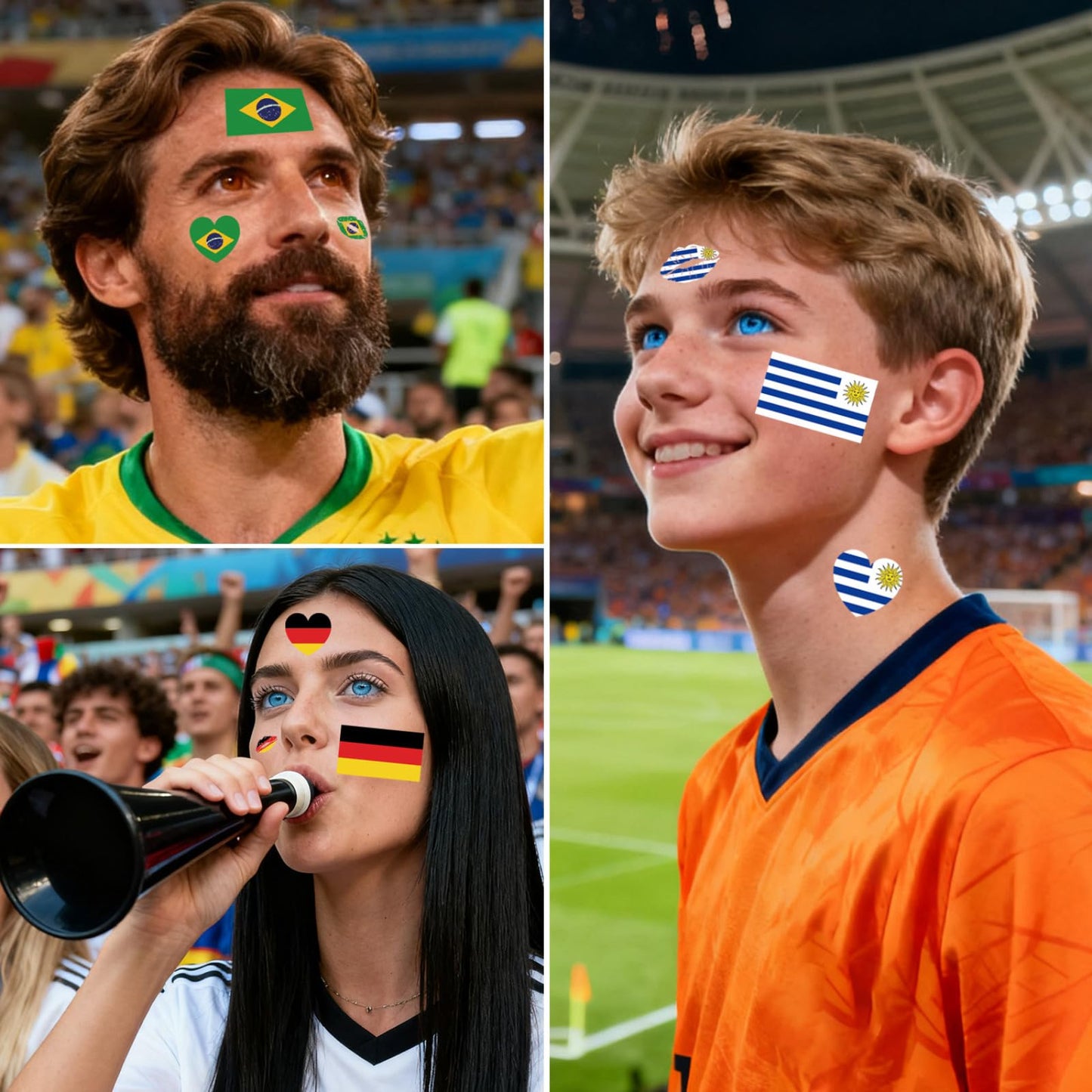 Ecuador Flag Temporary Tattoos for Face –Country National Flag Stickers, Waterproof Patriotic Face Paint Tattoos