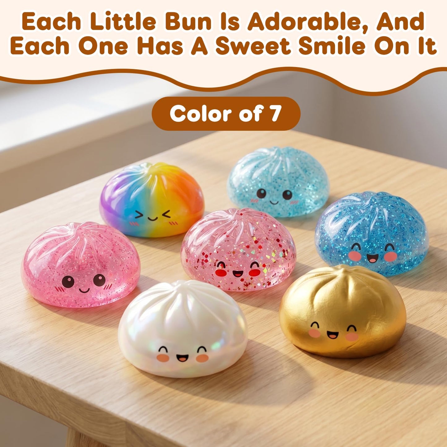 Glitter Dumpling Squishy,Dumpling Squishies,Glitter Dumplings Mystery Box,Colorful Dumplings Stress Balls Fidget,Jumbo Squishy Toy,Suitable for Adult use in Offices and Homes (Glitter White)