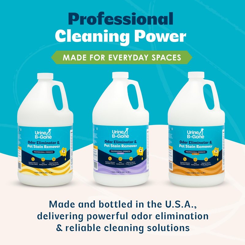 Urine B-Gone, Professional Enzyme Odor Eliminator & Pet Stain Remover, Human, Cat & Dog Urine Cleaner, Effective on Laundry, Carpets & More, Original Scent, 1 Gallon