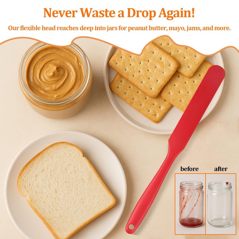 6 Pack Silicone Jar Spatula Small Silicone Spatulas Mini Jar Scraper for Peanut Butter, Mayo, Jams Flexible Kitchen & Baking Tools