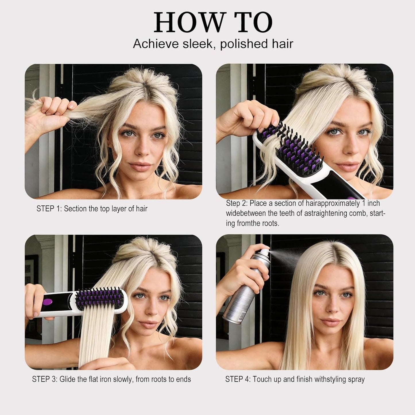 Portable Straightener Brushs for Travel, with LCD Temperature Display, Fast Heating Cordless Mini Hair Brushs (White)