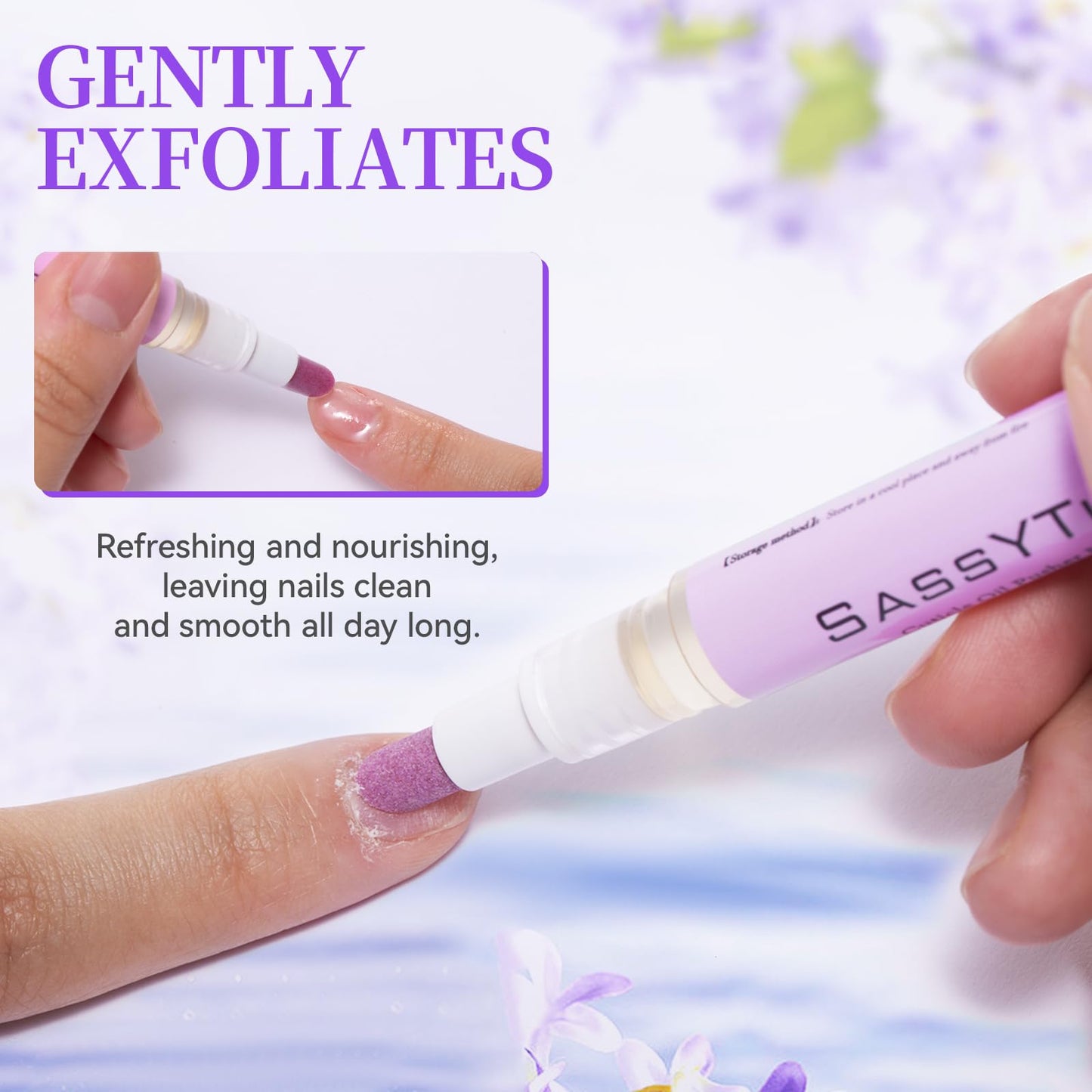SASSYTIP Ceramic Cuticle Pusher & Oil Pen, 2ml Rose/Lavender/Fragrance Free Scented Nail Care Pen, Gentle Cuticle Remover for Dry & Damaged Nails, Moisturize Strengthen Brighten (Pink&Purple)