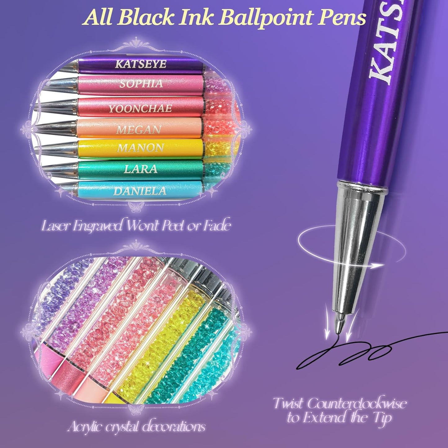 K-Pop Ballpoint Pens Set for KATSEYE Fans - 7 PCS Twist Retractable Black Pens with Stylus | Office Supplies